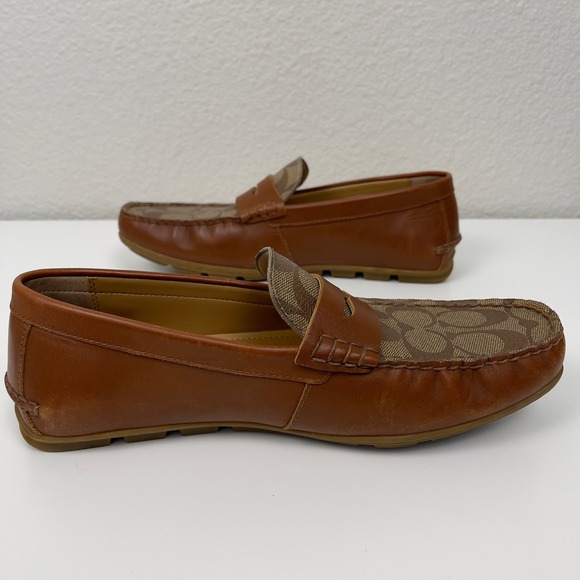 COACH Mott Driver Loafers Khaki Brown Signature‎ Jacquard Leather Mens 7D Career main image 10